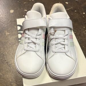 adidas Kids White Sneakers with Pink and Green Accents